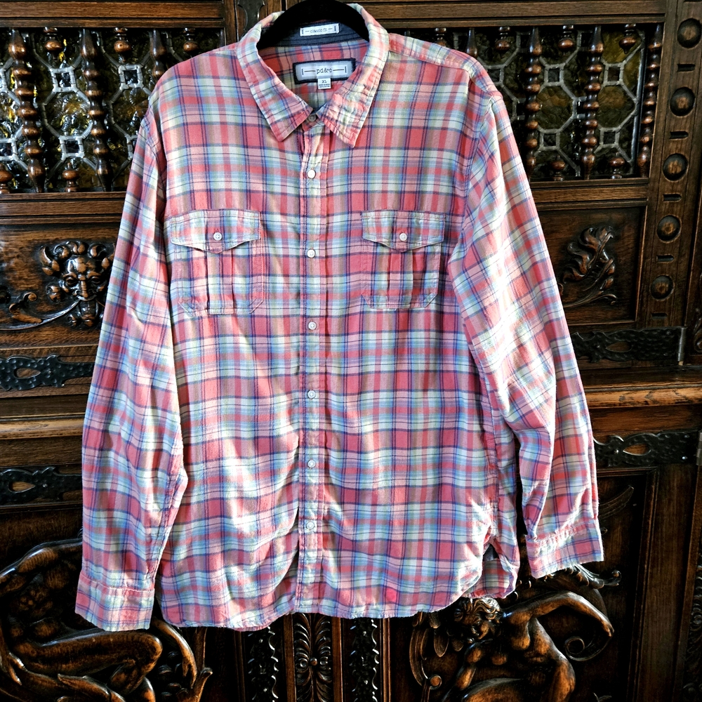 PD&C Red and Blue Casual Button Down Shirt
